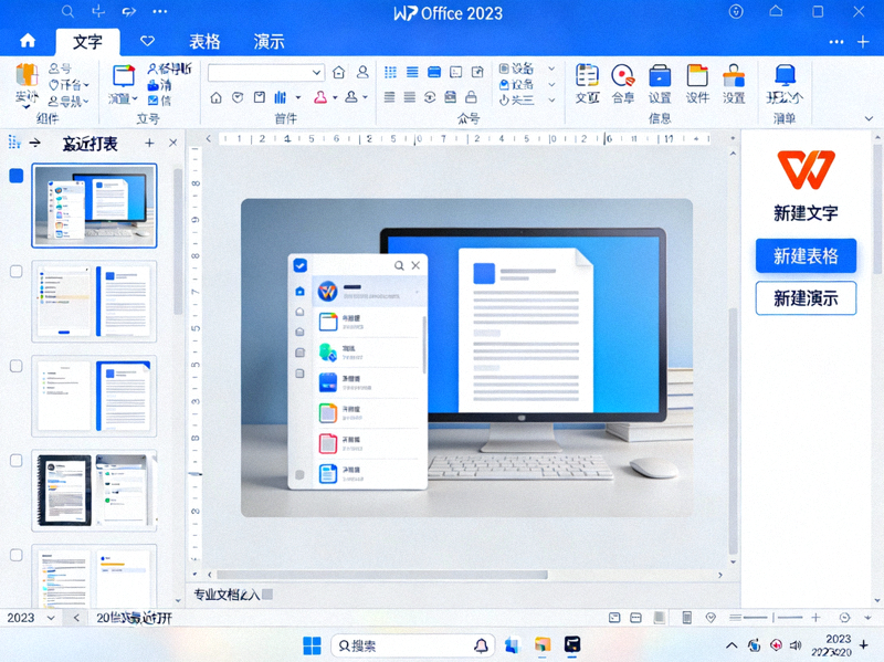 WPS Office 2023 主界面展示 - 包含文字、表格、演示三大组件